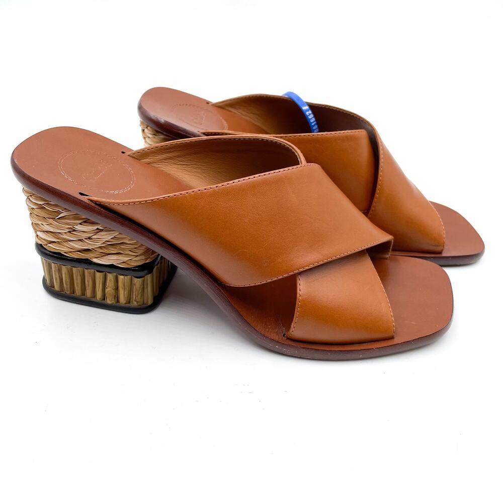 Chloe Laila Sandals Brown Leather Criss Cross Mules Square Toe Sz 38.5 / 8.5